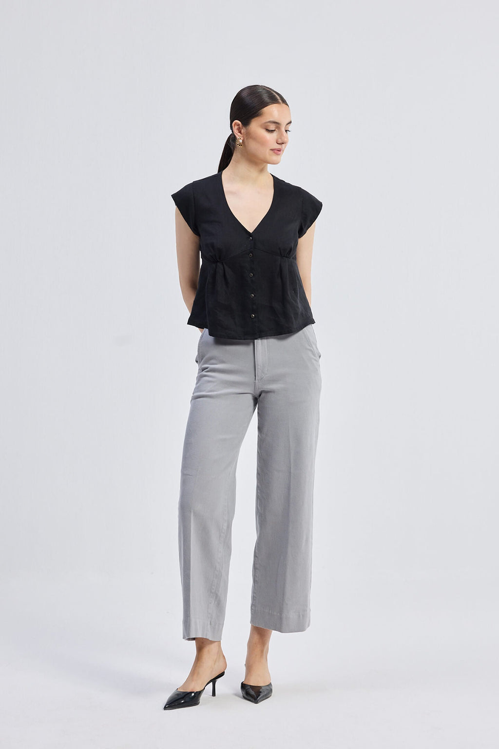 Deep V-neck short top in Black