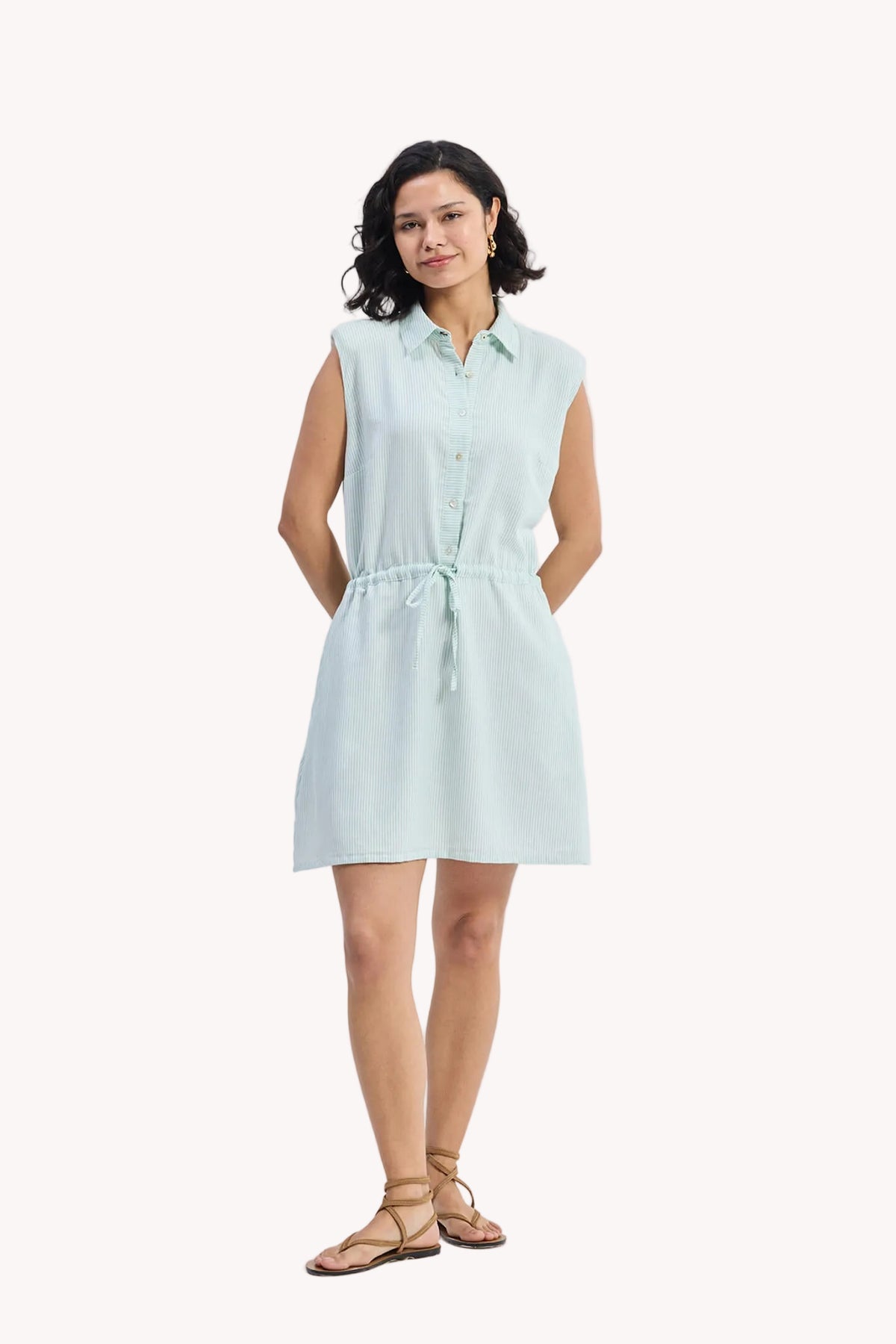 Drawstring Shirt Dress in Stripes