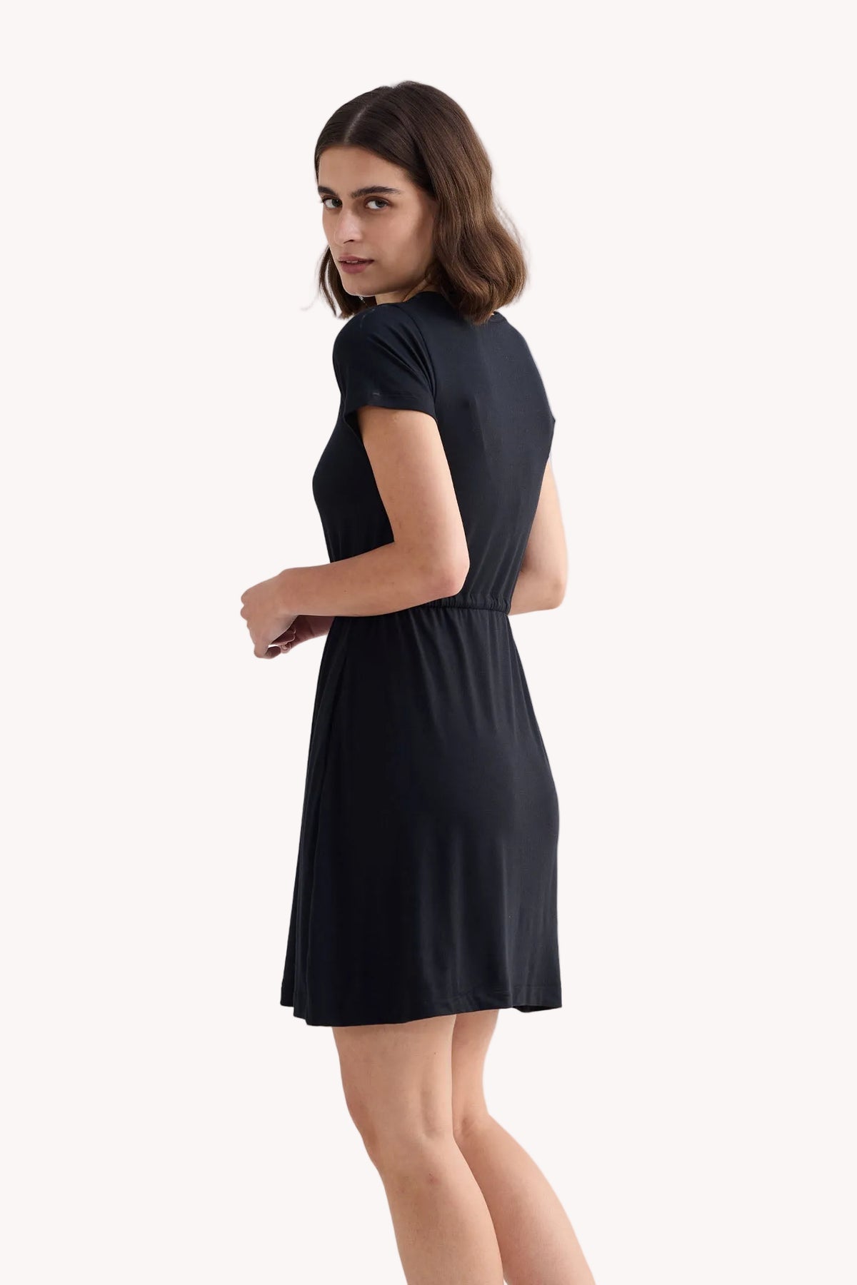 Drawstring Short T-shirt Dress in Black
