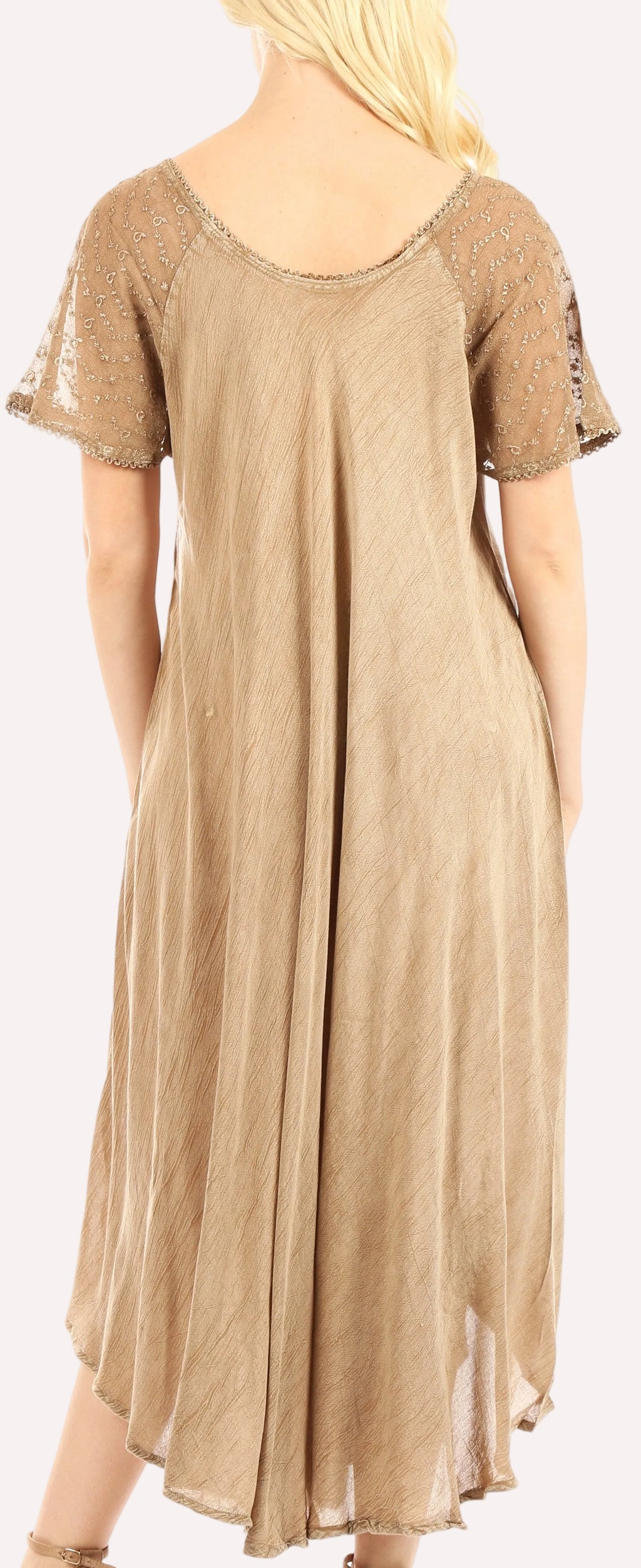 Sakkas Egan Women's Long Embroidered Caftan Dress / Cover Up With Embroidered Cap Sleeves