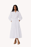 Embroidered Flowy Maxi Tiered Dress in White