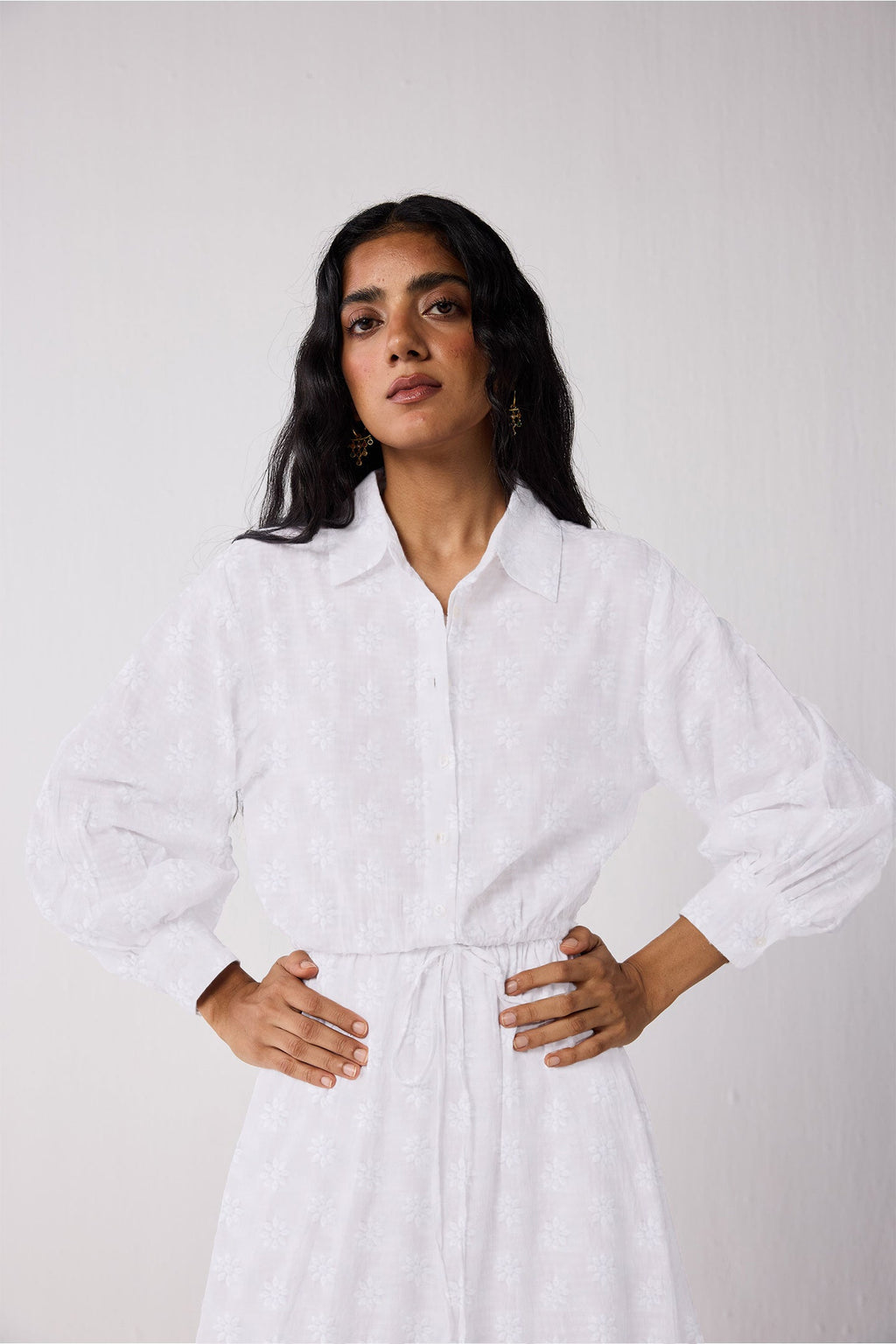 Embroidered Flowy Maxi Tiered Dress in White