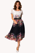 Navy Floral Elegant Midi Dress, Julia