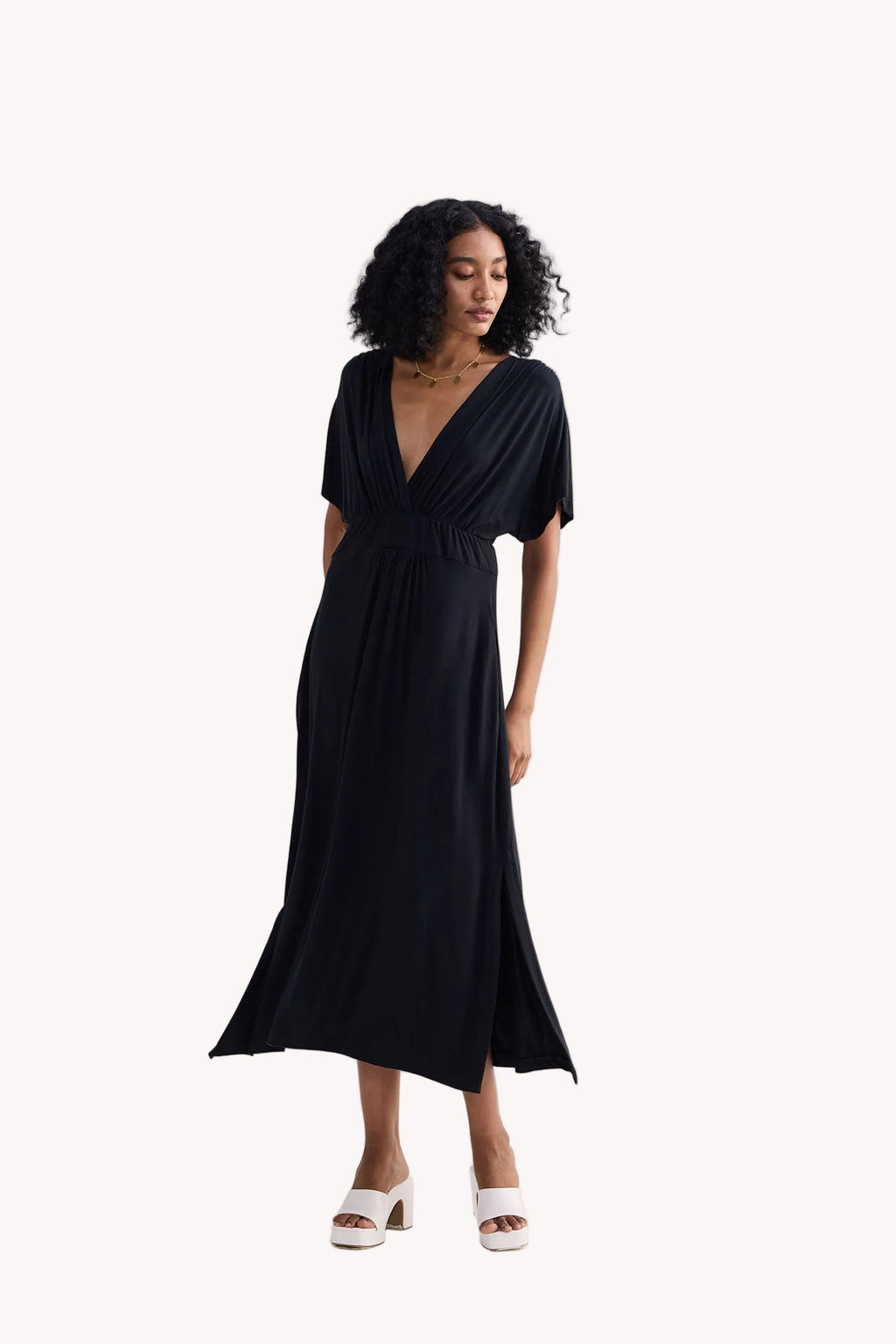 Flowy A-Line Maxi Dress with Side Slits in Black