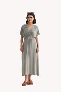 Flowy A-Line Maxi Dress with Side Slits in Light Olive