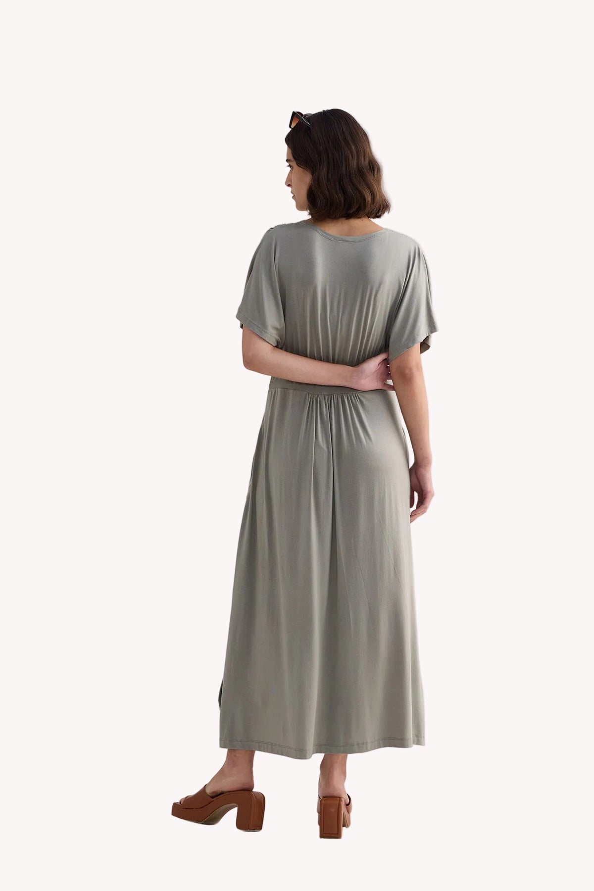 Flowy A-Line Maxi Dress with Side Slits in Light Olive