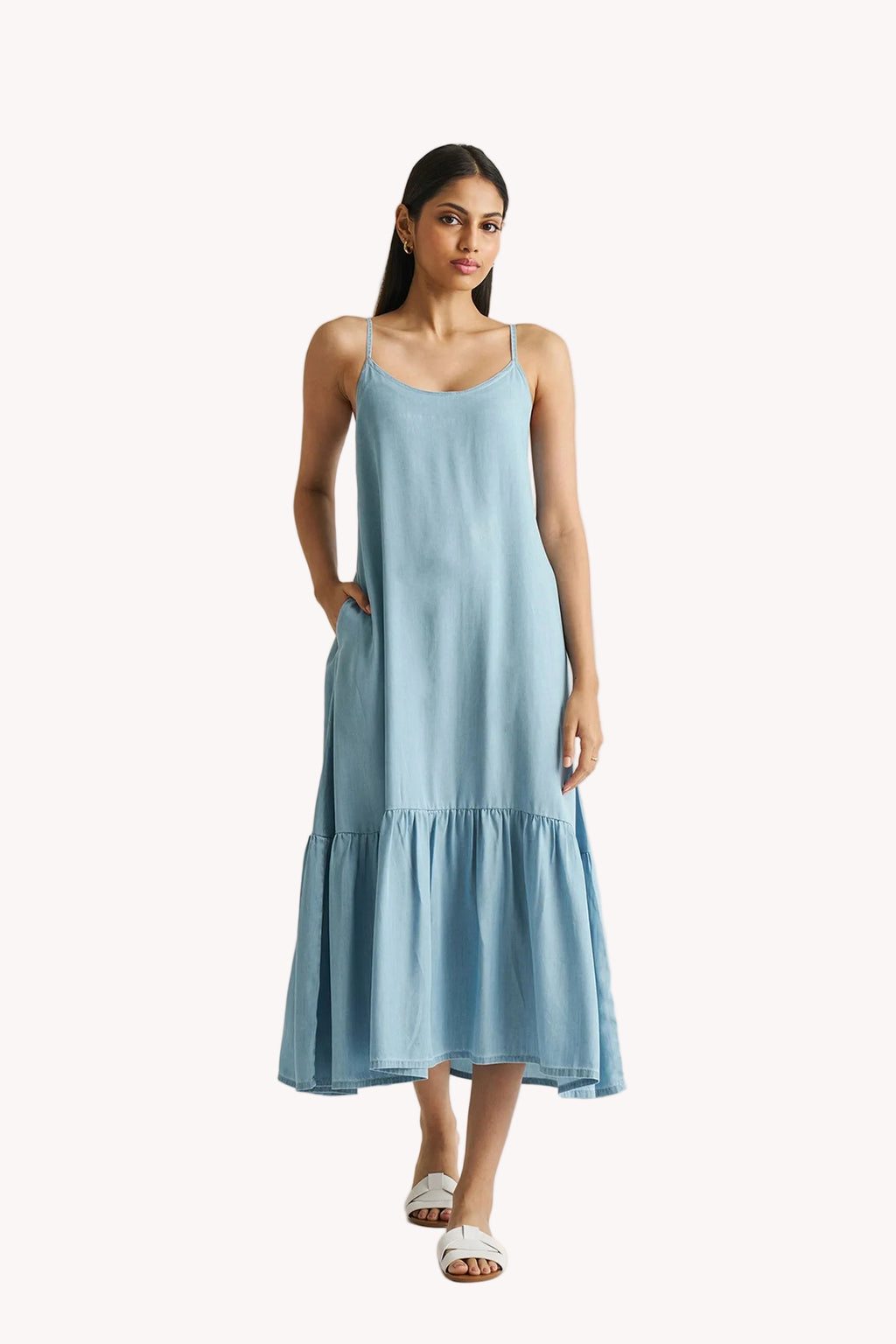 Flowy Maxi Dress in Blue Denim