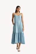 Flowy Maxi Dress in Blue Denim