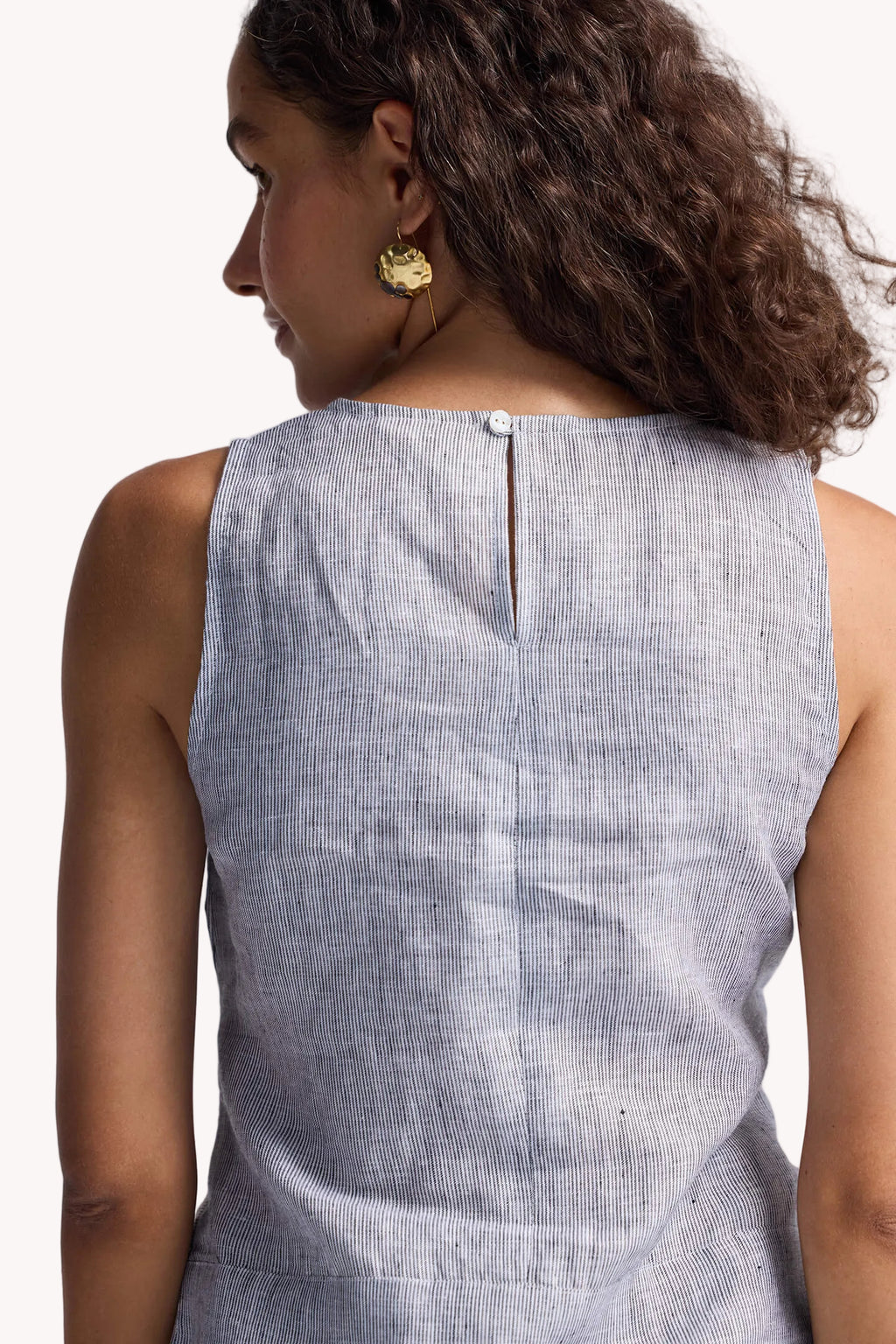 Front-tie Top in Linen Stripes
