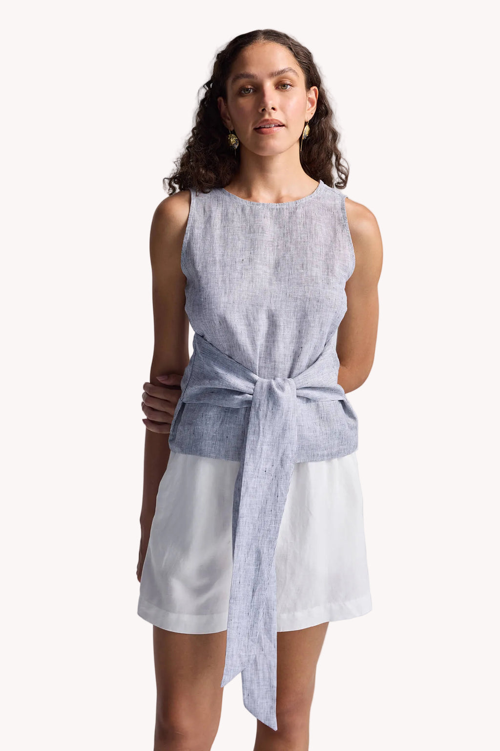 Front-tie Top in Linen Stripes