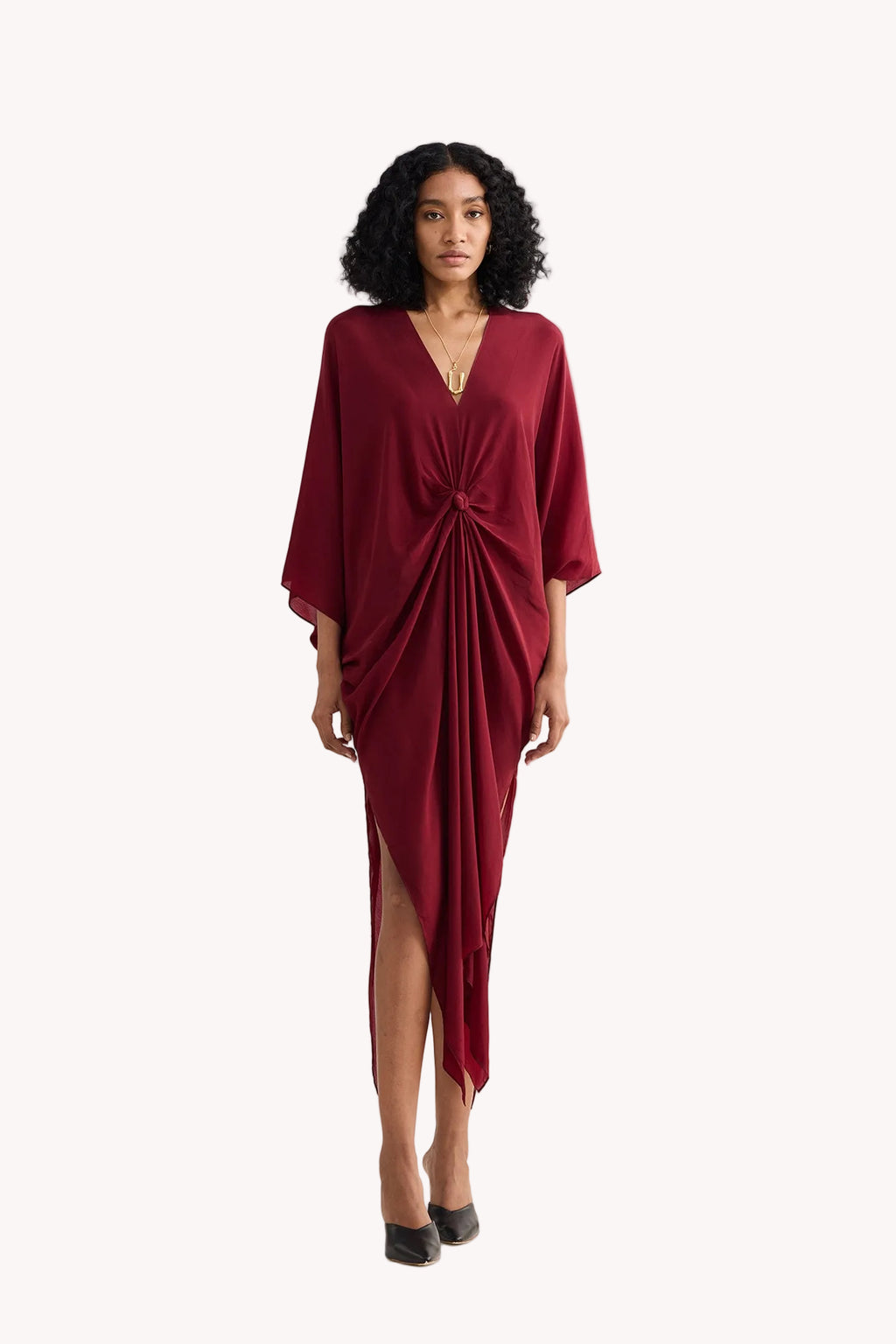 Front Twist Kaftan Dress in Burgundy
