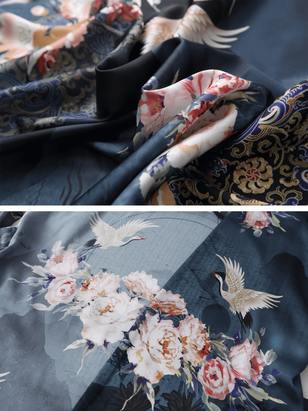 Garden Crane Blue Kimono Robe