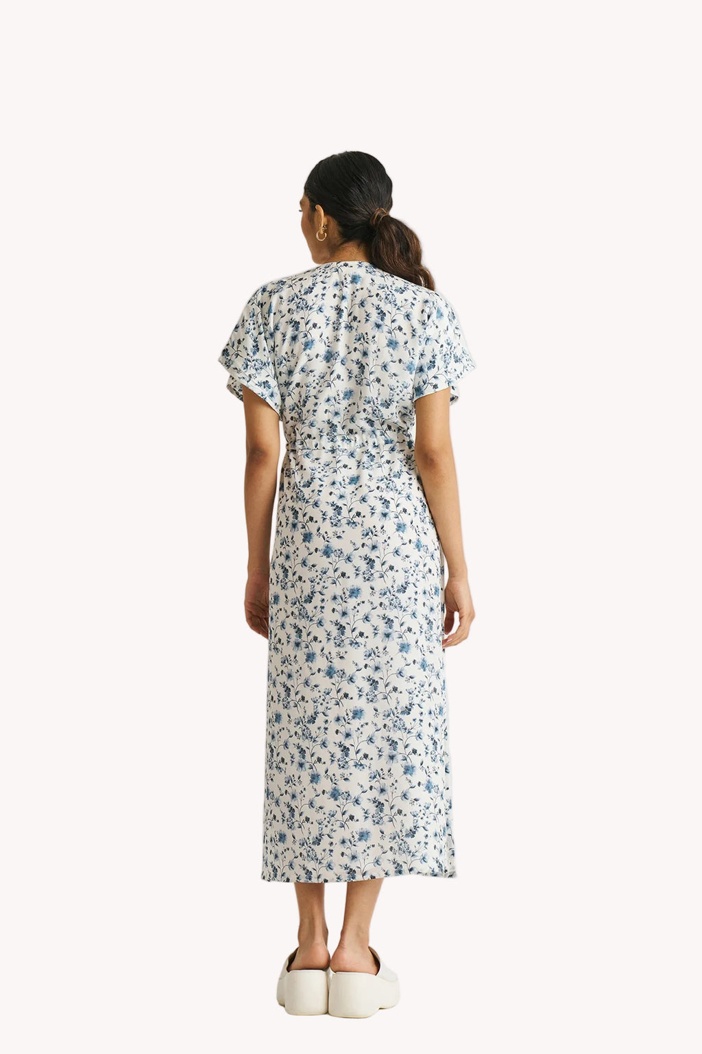 Gathered Maxi Dress in Blue Florals