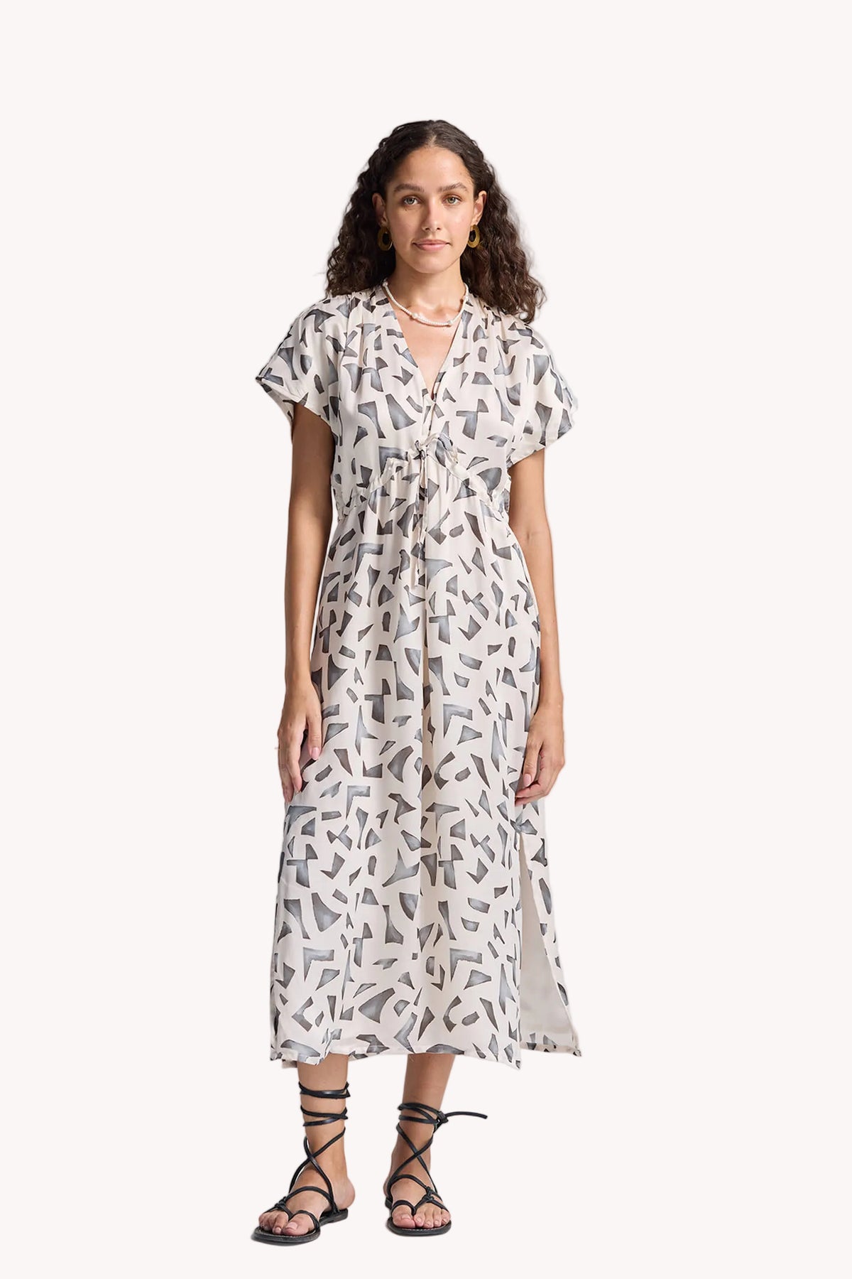 Gathered Maxi Dress with Side Slits in Mosaic