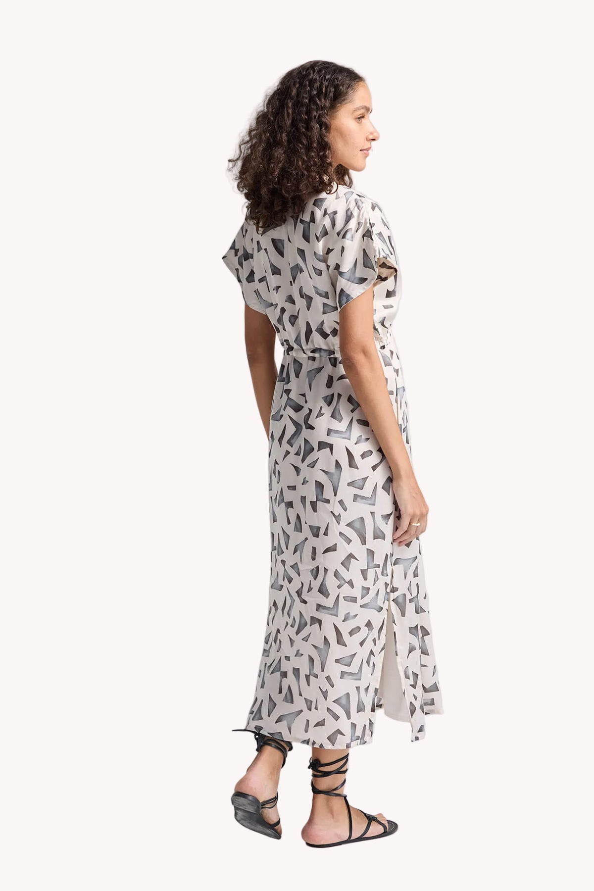 Gathered Maxi Dress with Side Slits in Mosaic