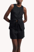 Hemp Vest Jacket Set in Black