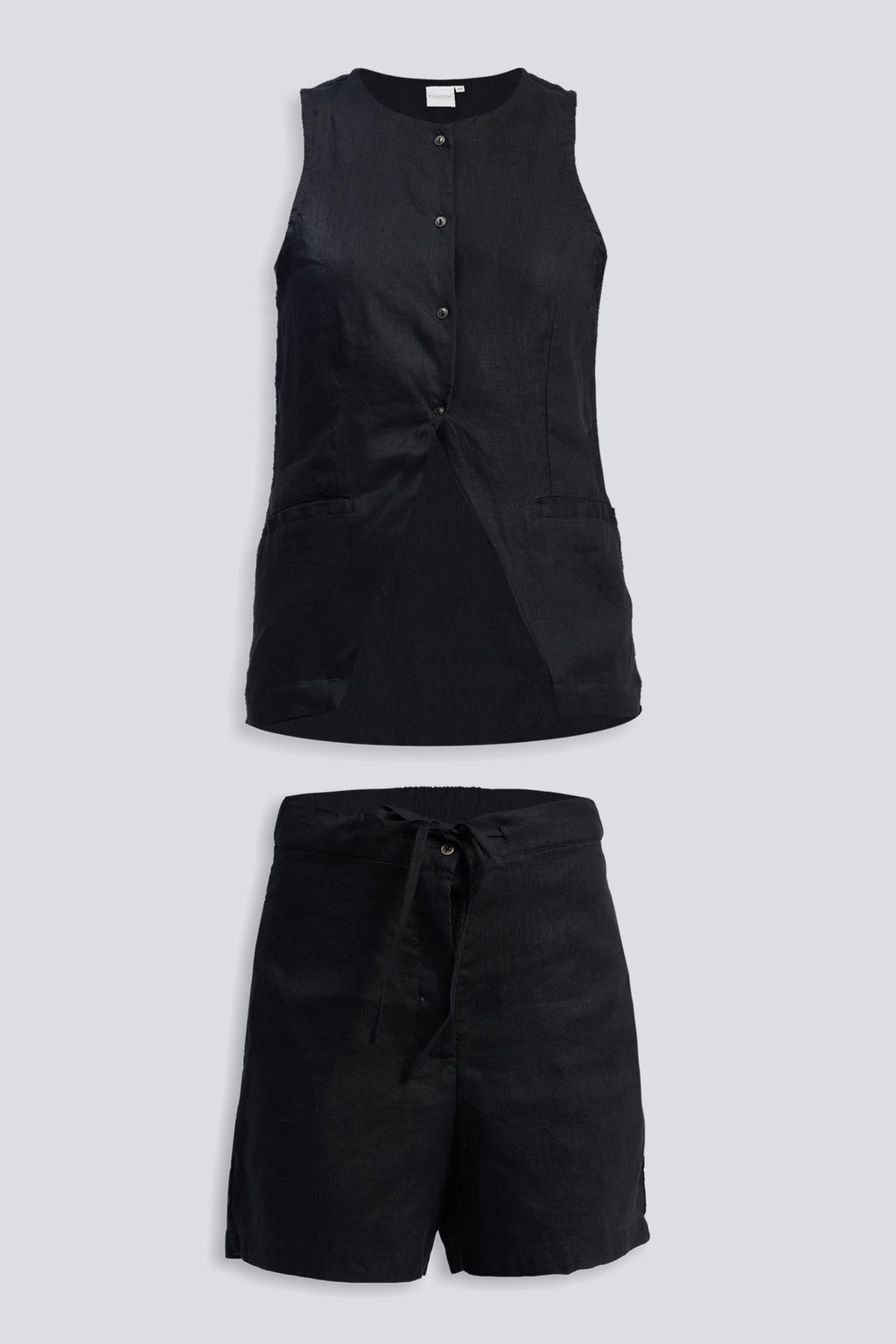 Hemp Vest Jacket Set in Black