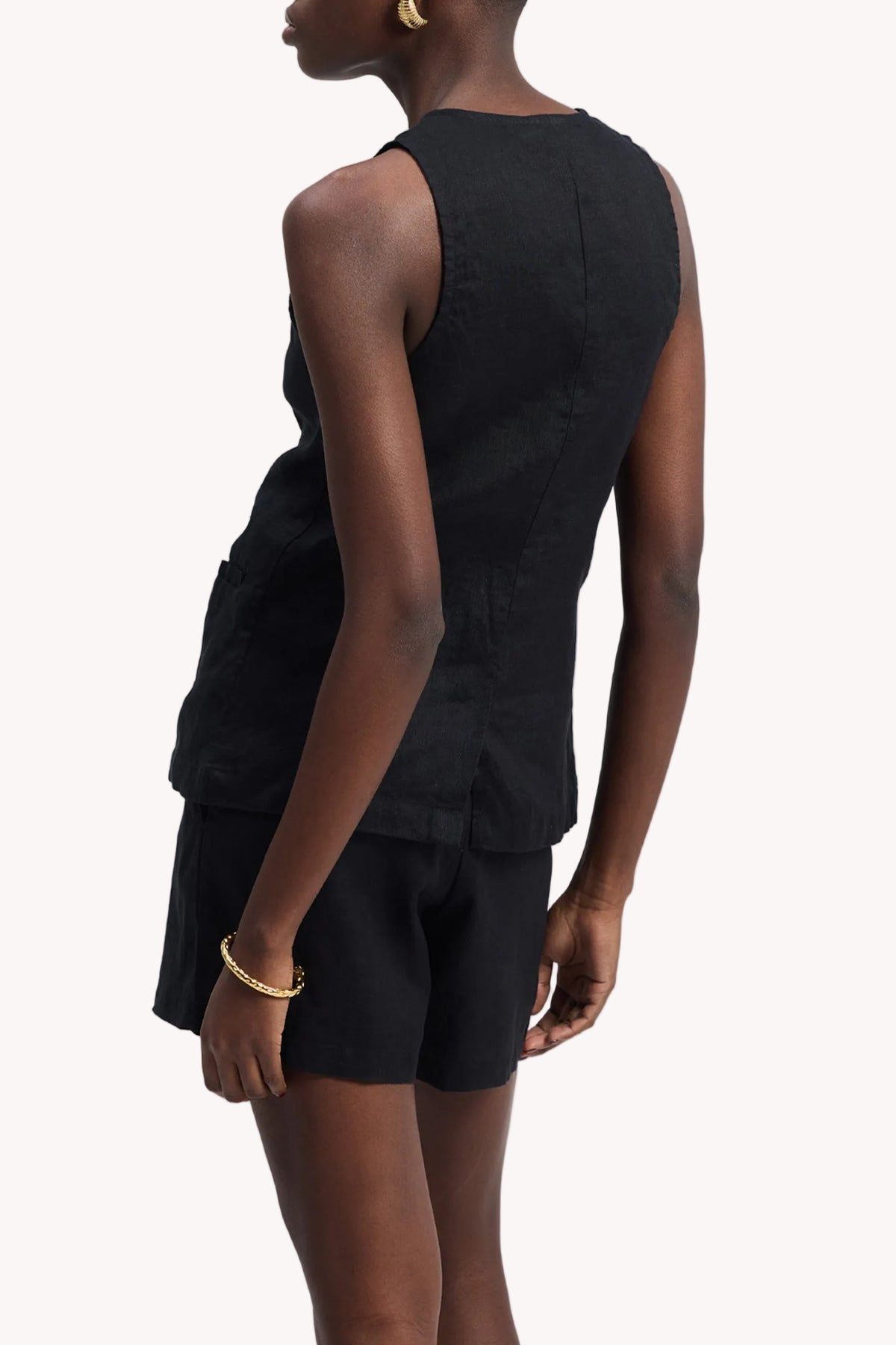 Hemp Vest Jacket Set in Black