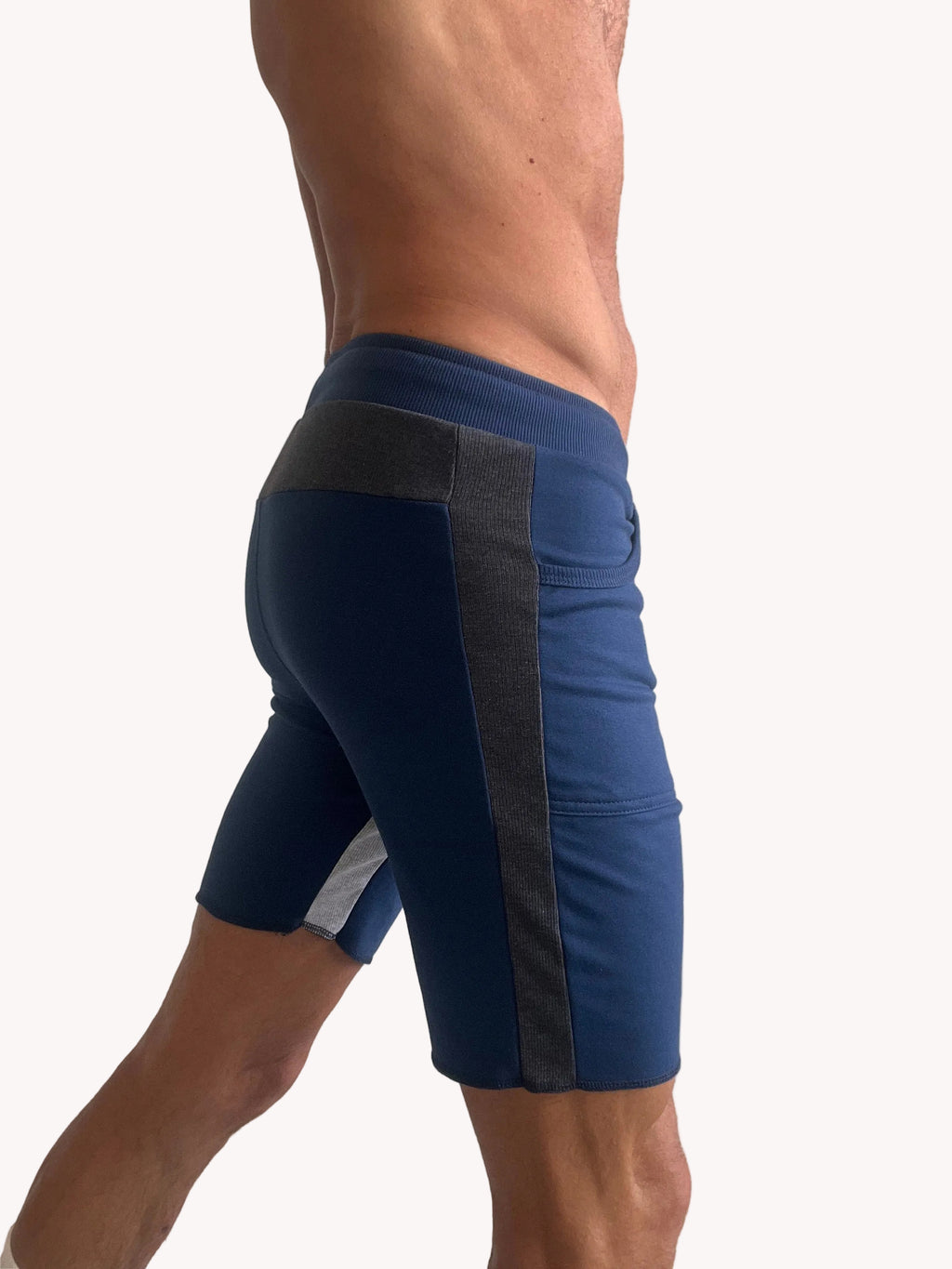 Tri-color Ultra-flex Yoga Track Short (Royal w/Charcoal & Gray)