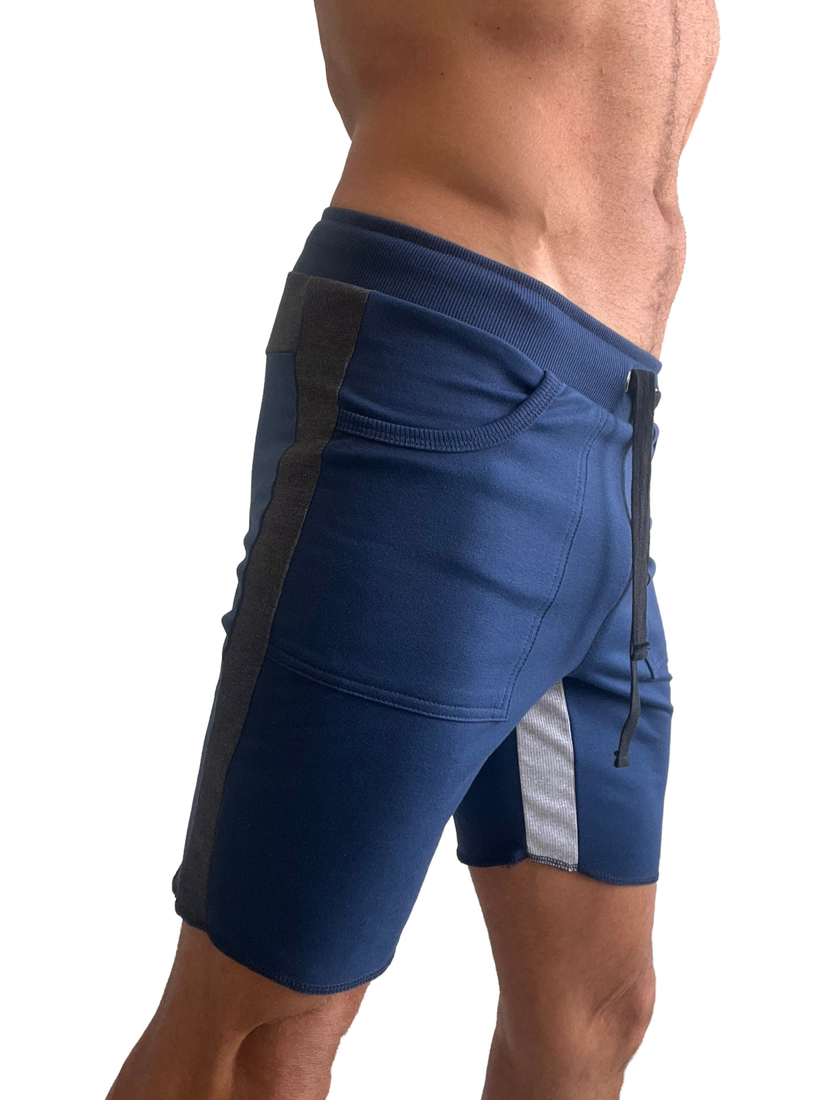 Tri-color Ultra-flex Yoga Track Short (Royal w/Charcoal & Gray)