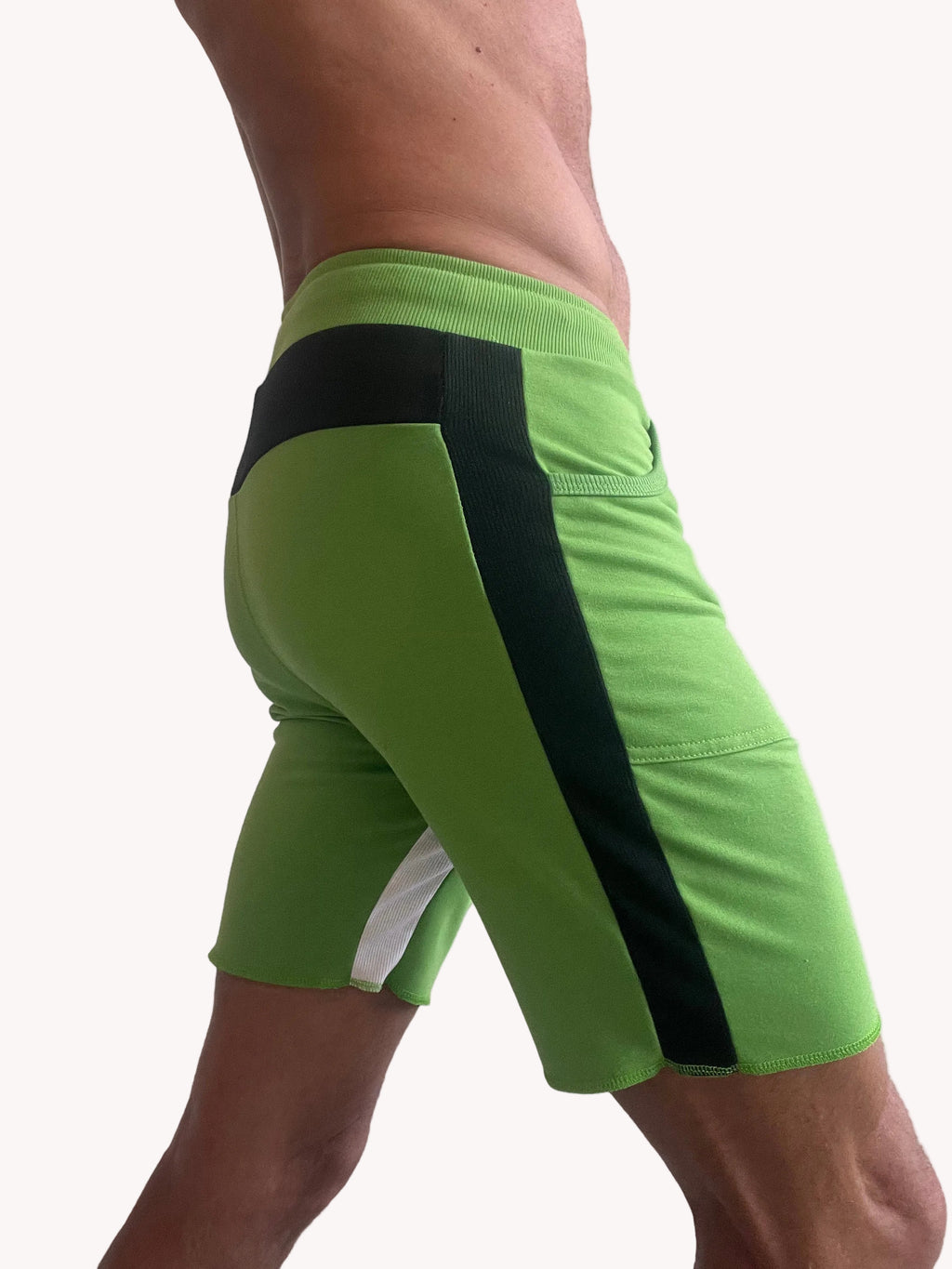Tri-color Ultra-flex Yoga Track Short (Green w/Black & White)