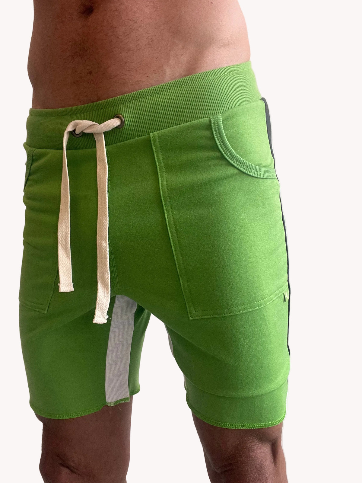 Tri-color Ultra-flex Yoga Track Short (Green w/Black & White)
