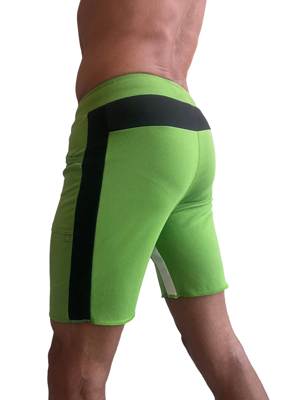 Tri-color Ultra-flex Yoga Track Short (Green w/Black & White)