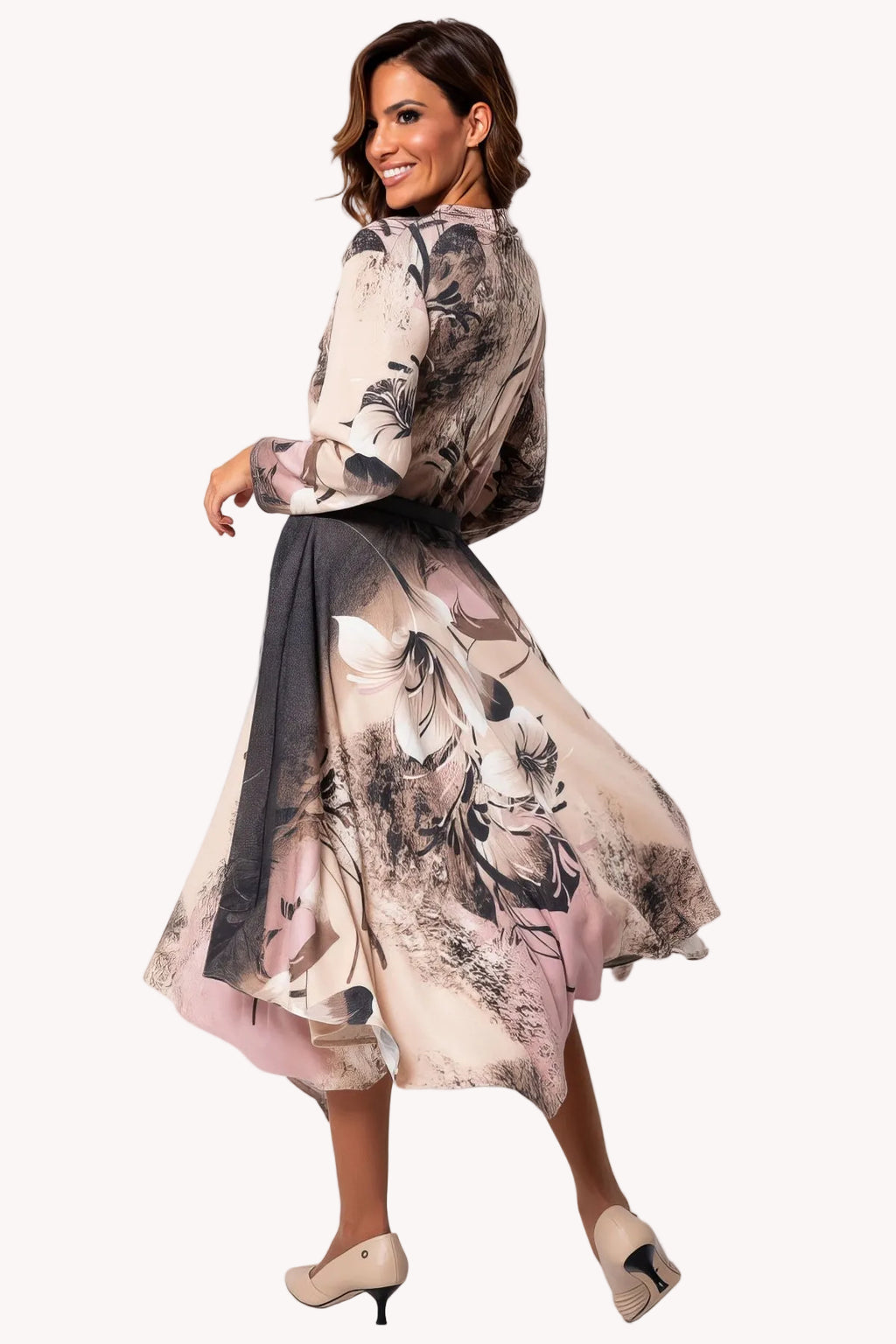 Pink Floral A-Line Midi Dress, Iris