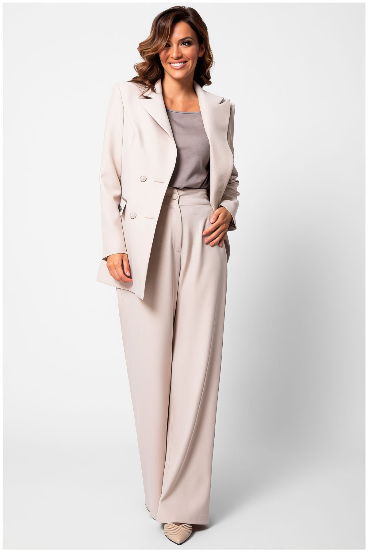 Beige Wide Leg Pants, Natasha