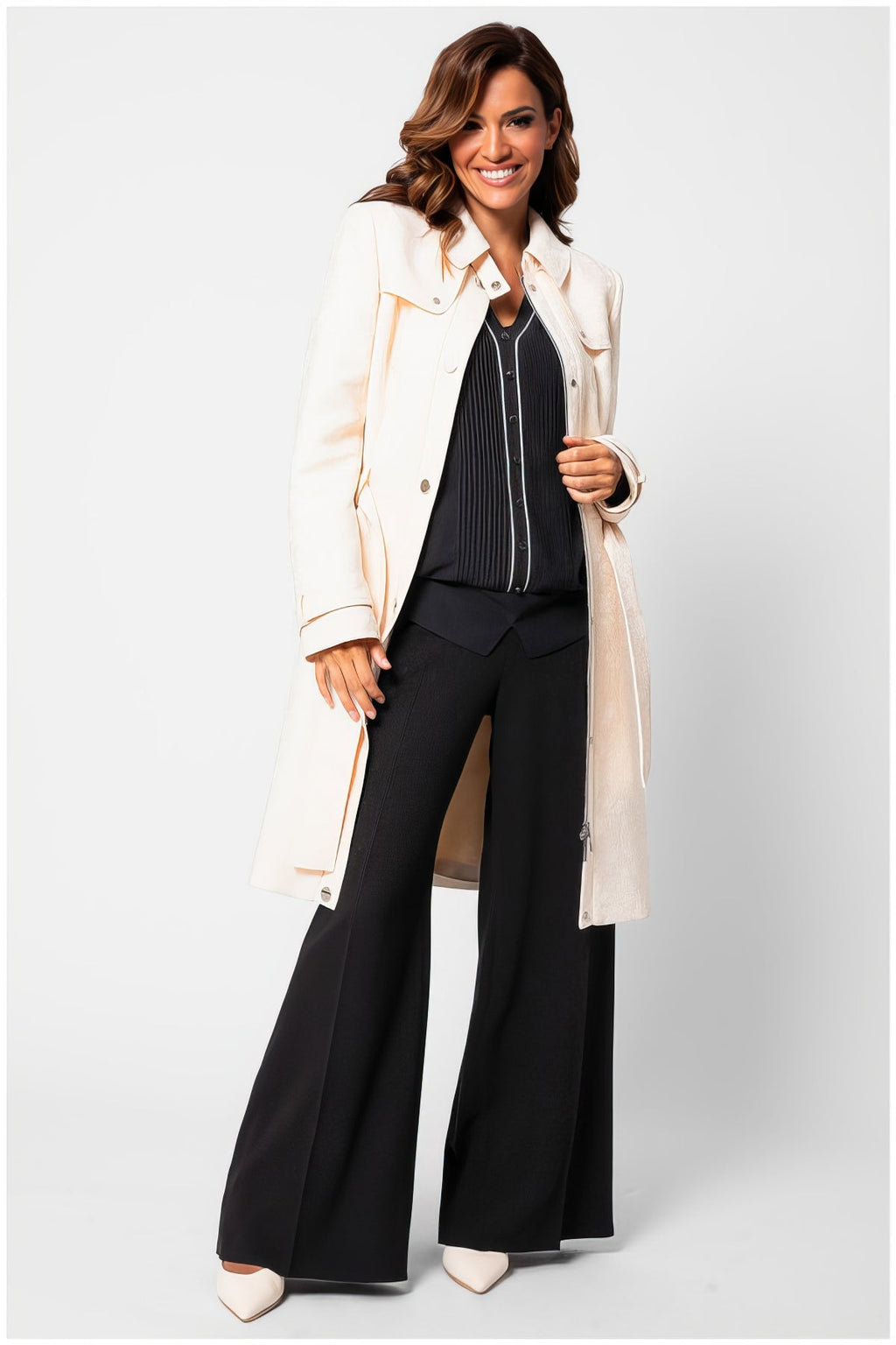 Beige Jacquard Trench Coat, Rea