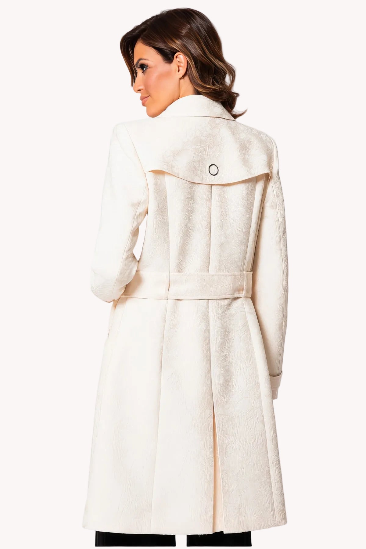 Beige Jacquard Trench Coat, Rea