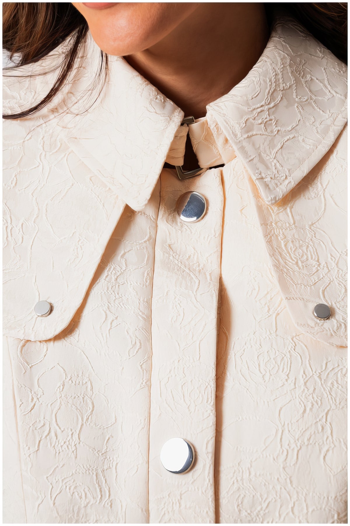 Beige Jacquard Trench Coat, Rea