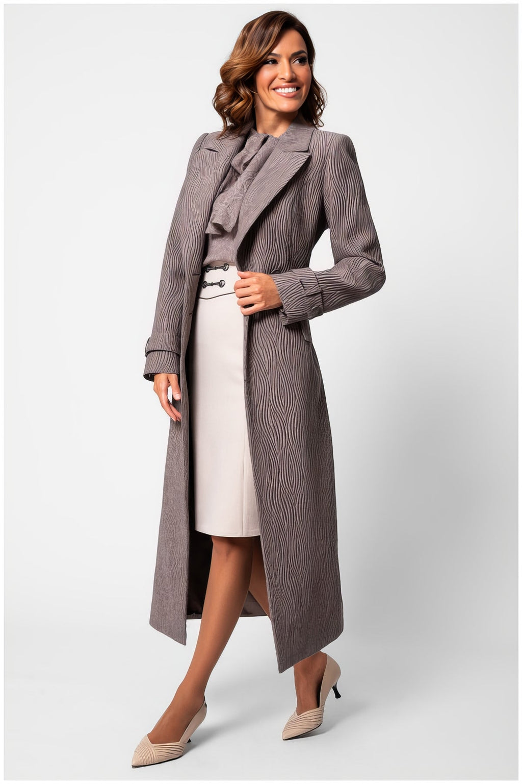 Brown Long Textured Coat, Isidora