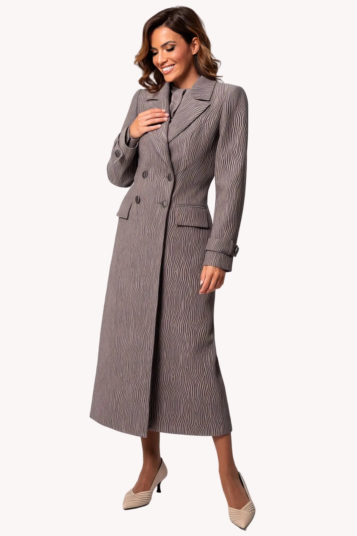 Brown Long Textured Coat, Isidora