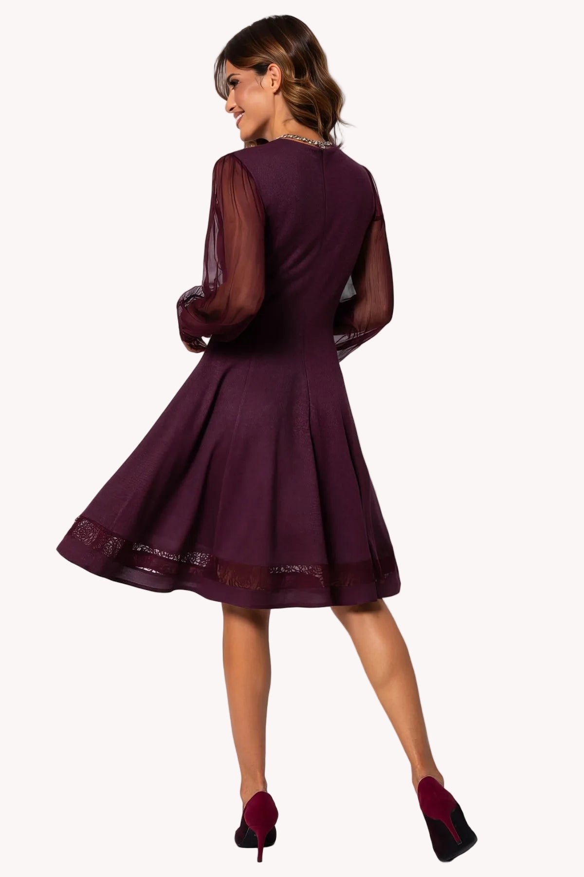 Burgundy Lace A-Line Dress, Jody