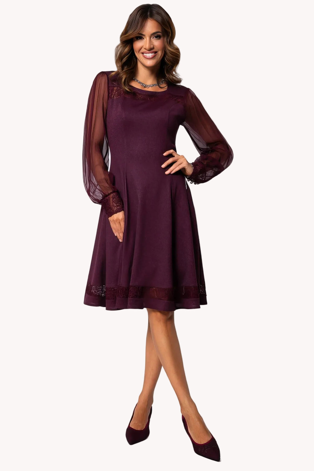 Burgundy Lace A-Line Dress, Jody
