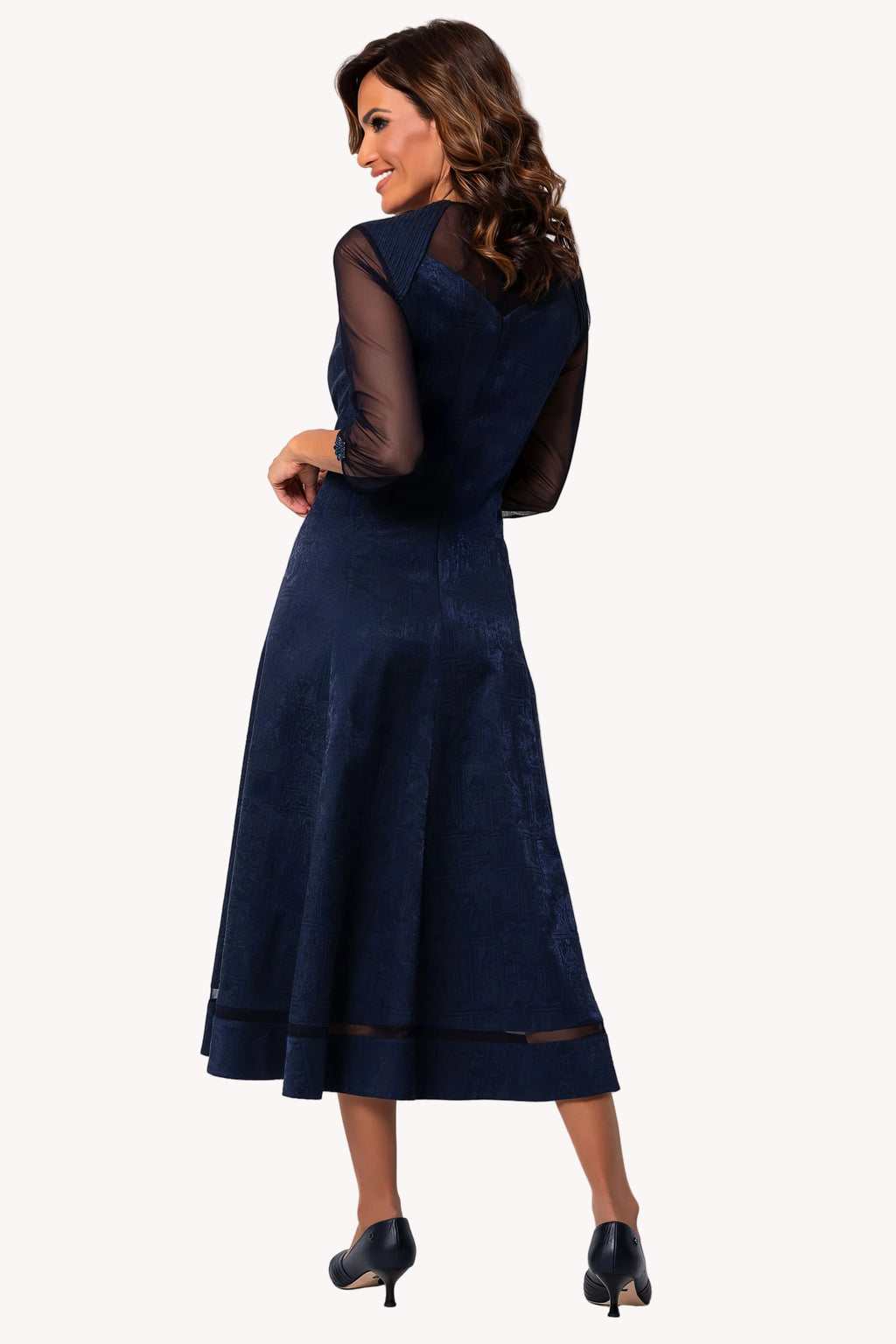 Navy Jacquard Midi Dress, Lucy