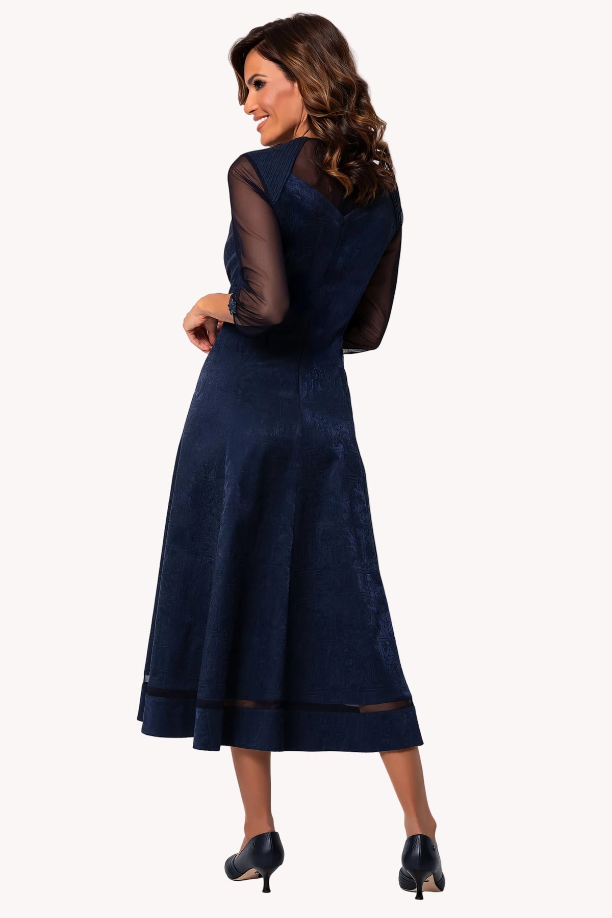 Navy Jacquard Midi Dress, Lucy