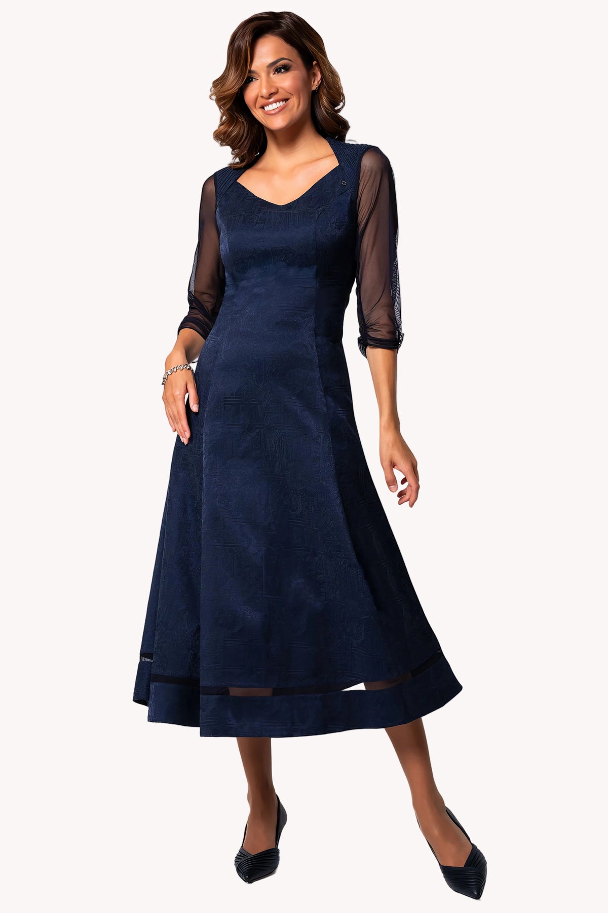 Navy Jacquard Midi Dress, Lucy