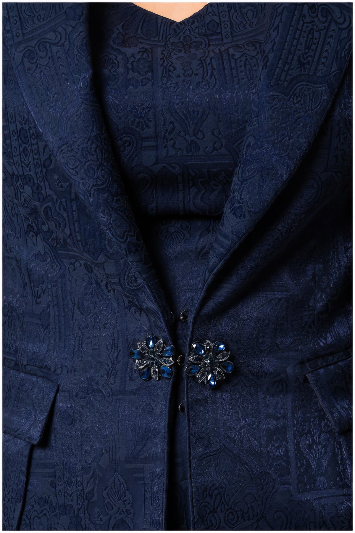 Navy Tailored Jacquard Blazer, Lucy