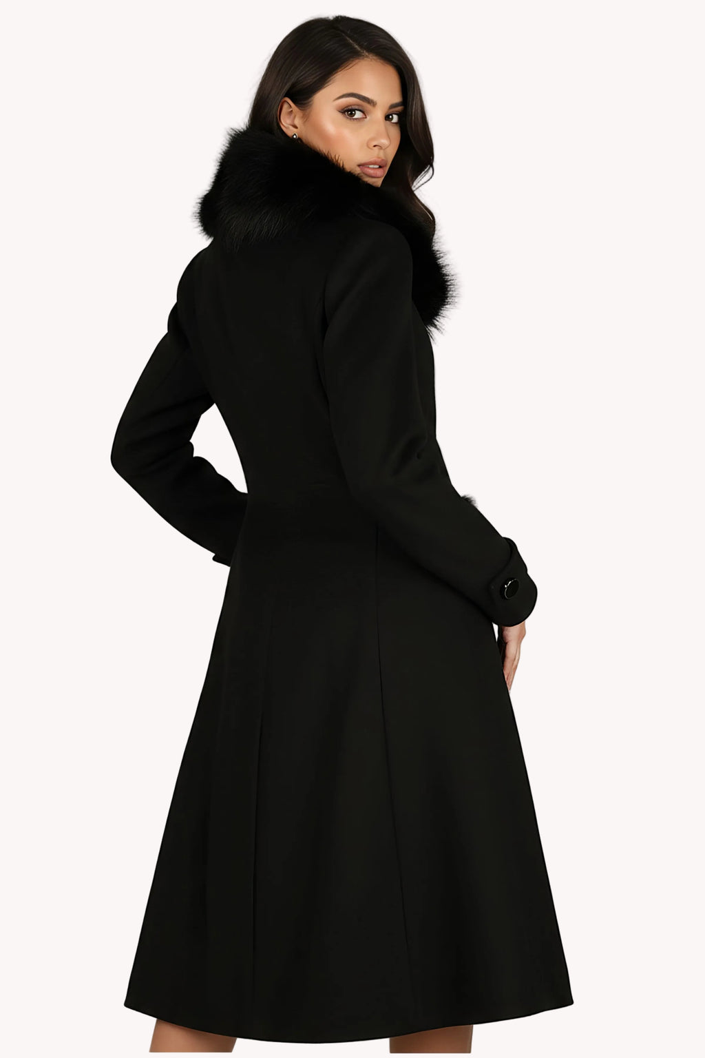 Black Wool Coat with Fur Collar, Lucy