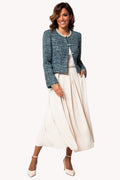 Teal Tweed Blazer with Pearl Trim, Rhea