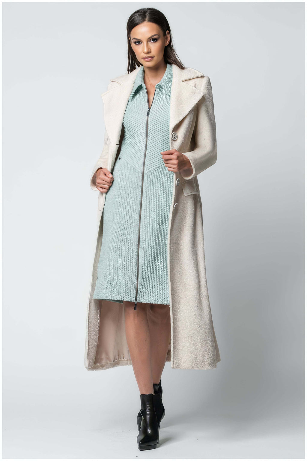 Ivory Belted Midi Coat, Linea