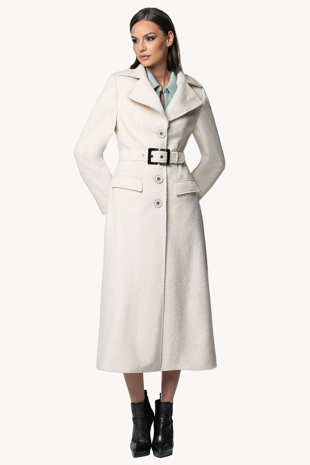 Ivory Belted Midi Coat, Linea