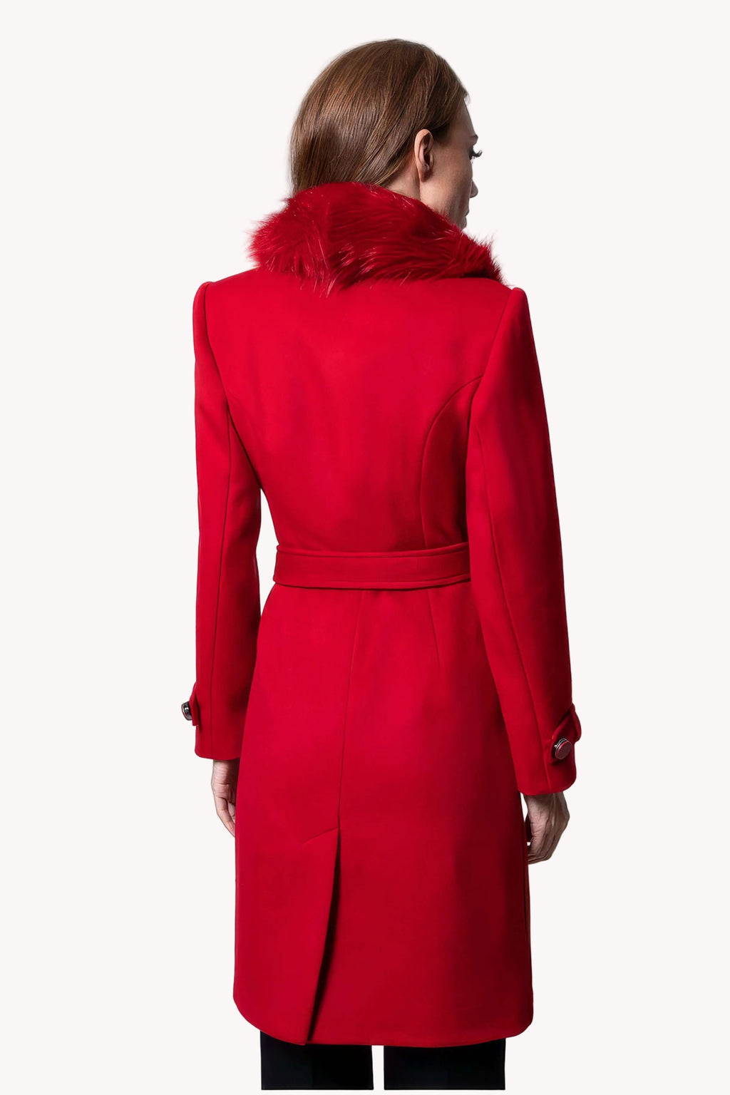 Red Wool Coat with Faux-Fur Collar, Selina