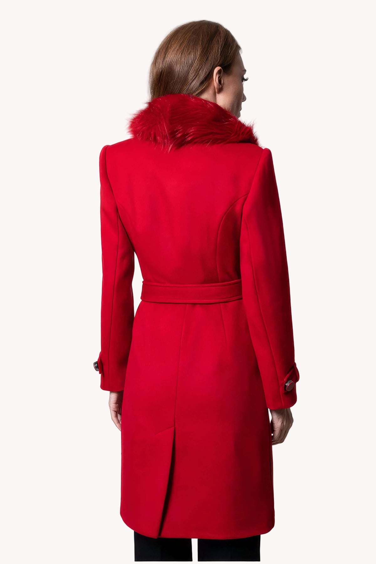 Red Wool Coat with Faux-Fur Collar, Selina