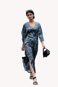 Maxi Dress with Side Slits in Abstract Stripes
