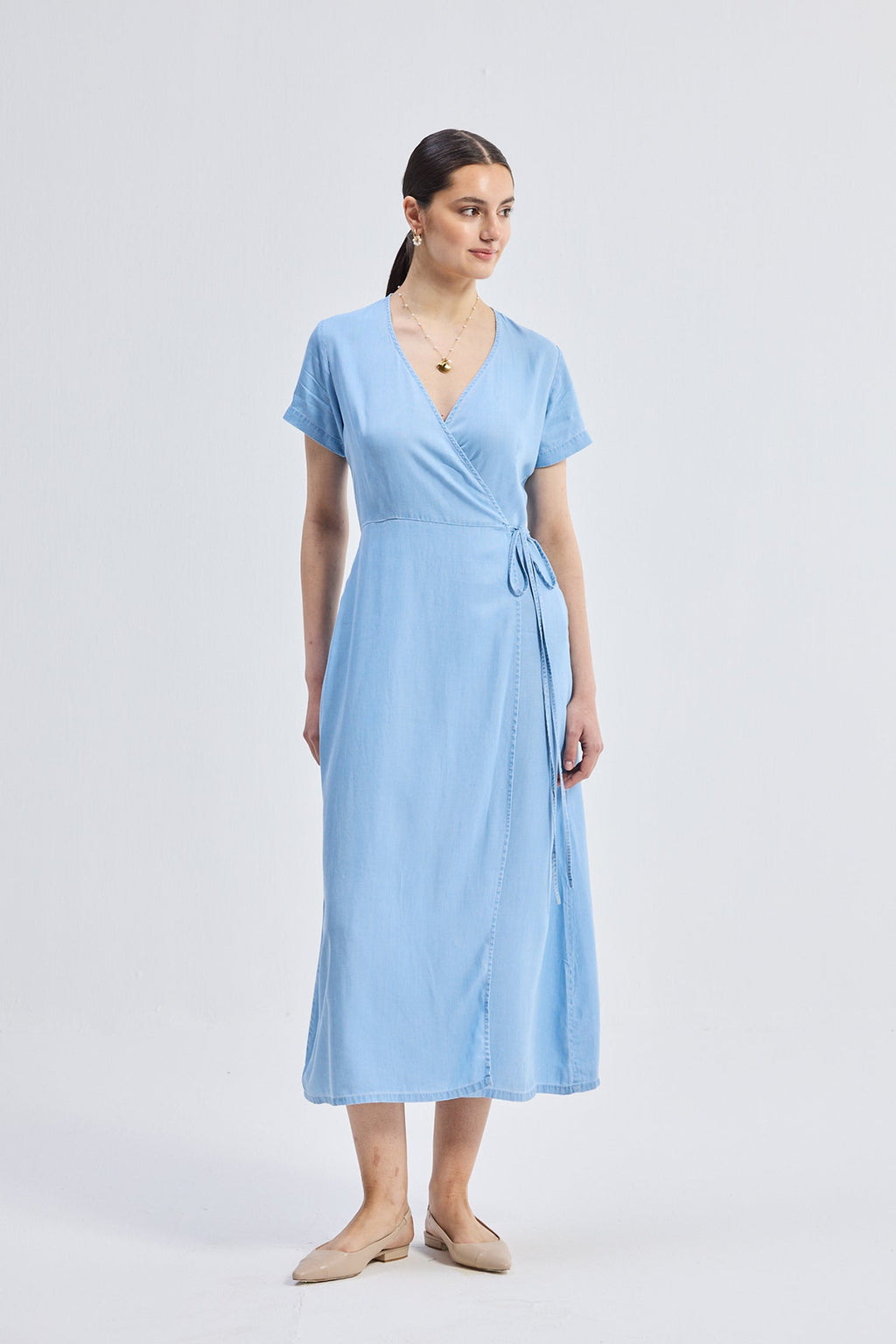 Maxi Wrap Dress in Light Blue