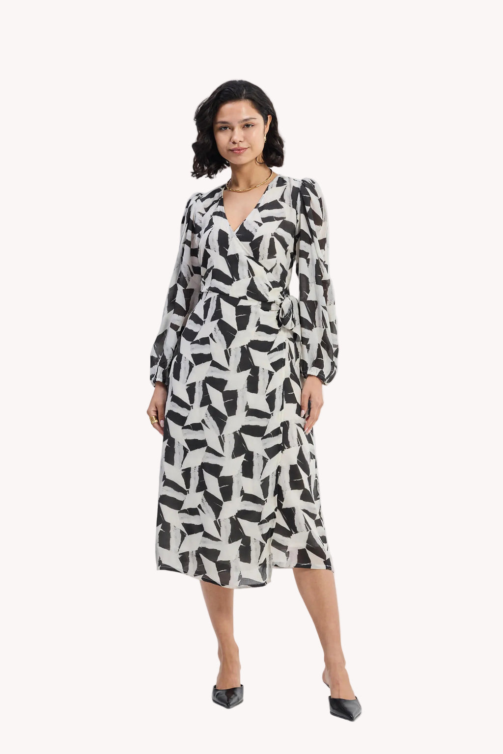 Midi Wrap Dress in Abstract Mosaic