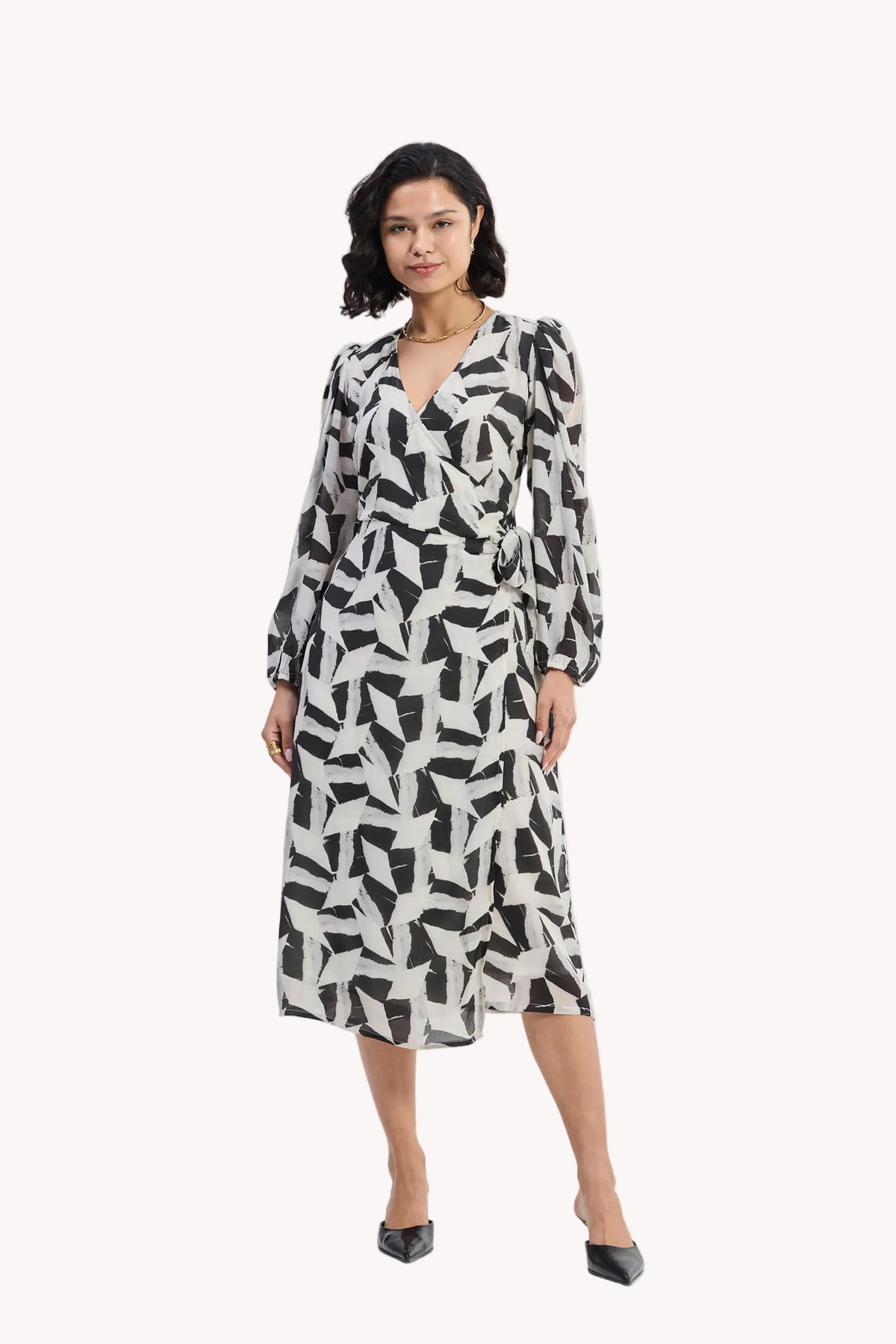 Midi Wrap Dress in Abstract Mosaic
